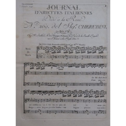 CHERUBINI Luigi Se del duol che il cor m'affanna Chant Orchestre 1790