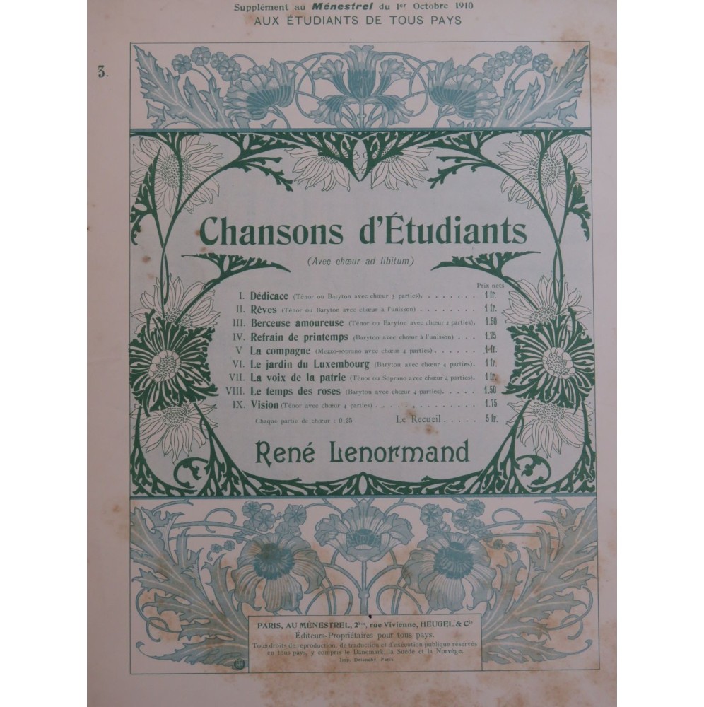 LENORMAND René Berceuse Amoureuse Chant Piano 1910