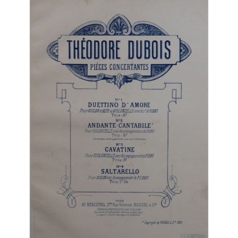 DUBOIS Théodore Saltarello Piano Violon 1899