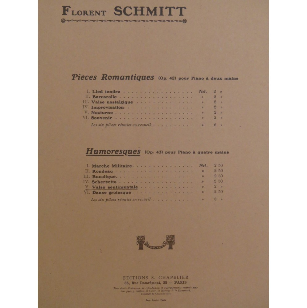 SCHMITT Florent Valse Sentimentale op 43 Piano 4 mains 1912
