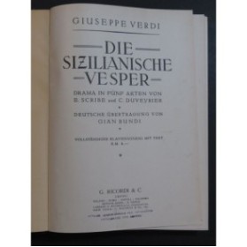 VERDI Giuseppe Die Sizilianische Vesper Opéra Allemand Chant Piano 1930