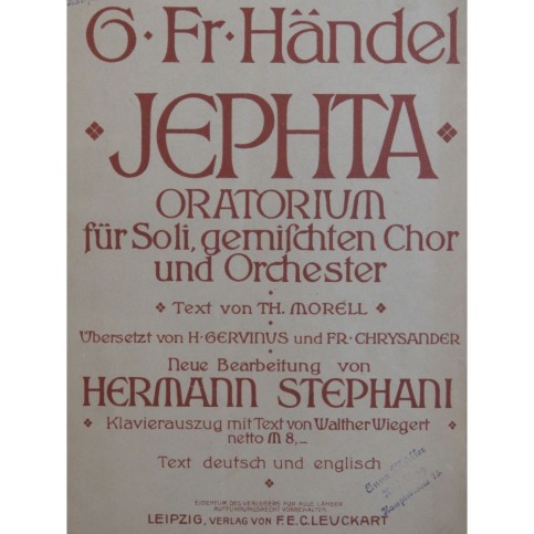 HAENDEL G. F. Jephtha Oratorio Chant Piano ca1912