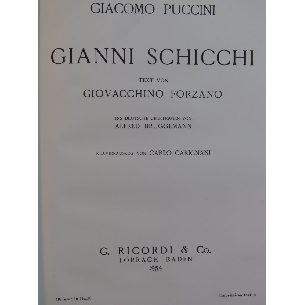 PUCCINI Giacomo Gianni Schicchi Opéra en allemand Chant Piano 1954