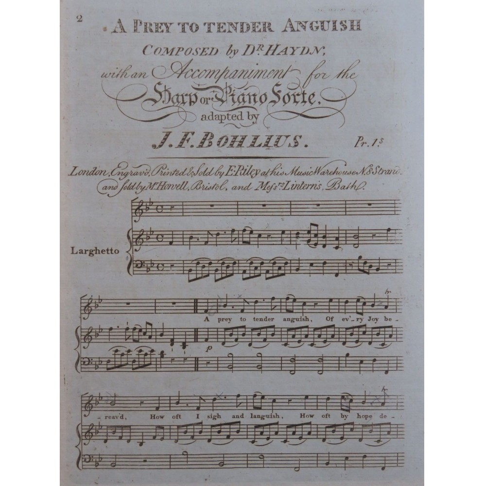 HAYDN Joseph A Prey to Tender Anguish Chant Piano ou Harpe ca1820