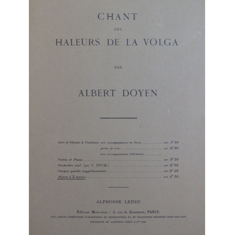 DOYEN Albert Chant des Haleurs de la Volga Piano 192