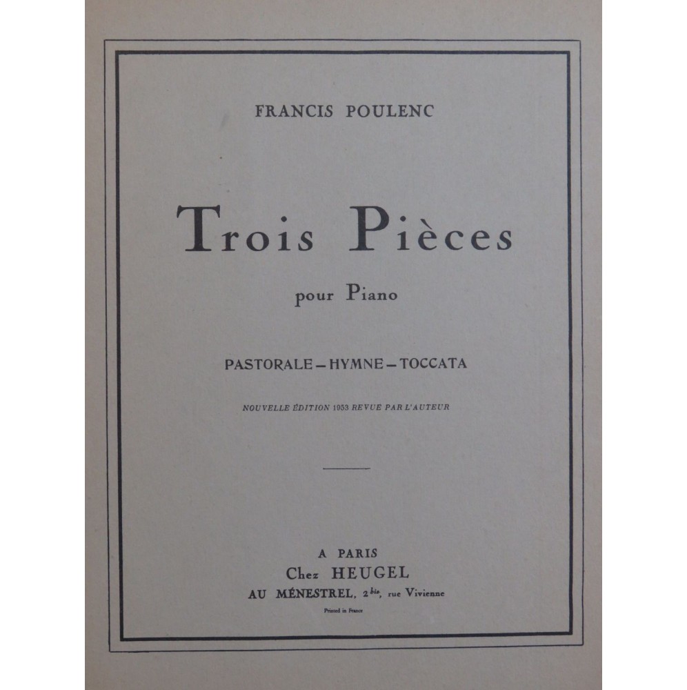 POULENC Francis Trois pièces Piano 1953
