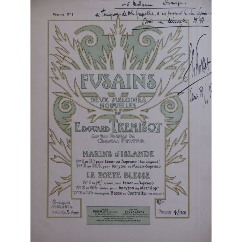 TRÉMISOT Edouard Marins d'Islande Dédicace Chant Piano 1897