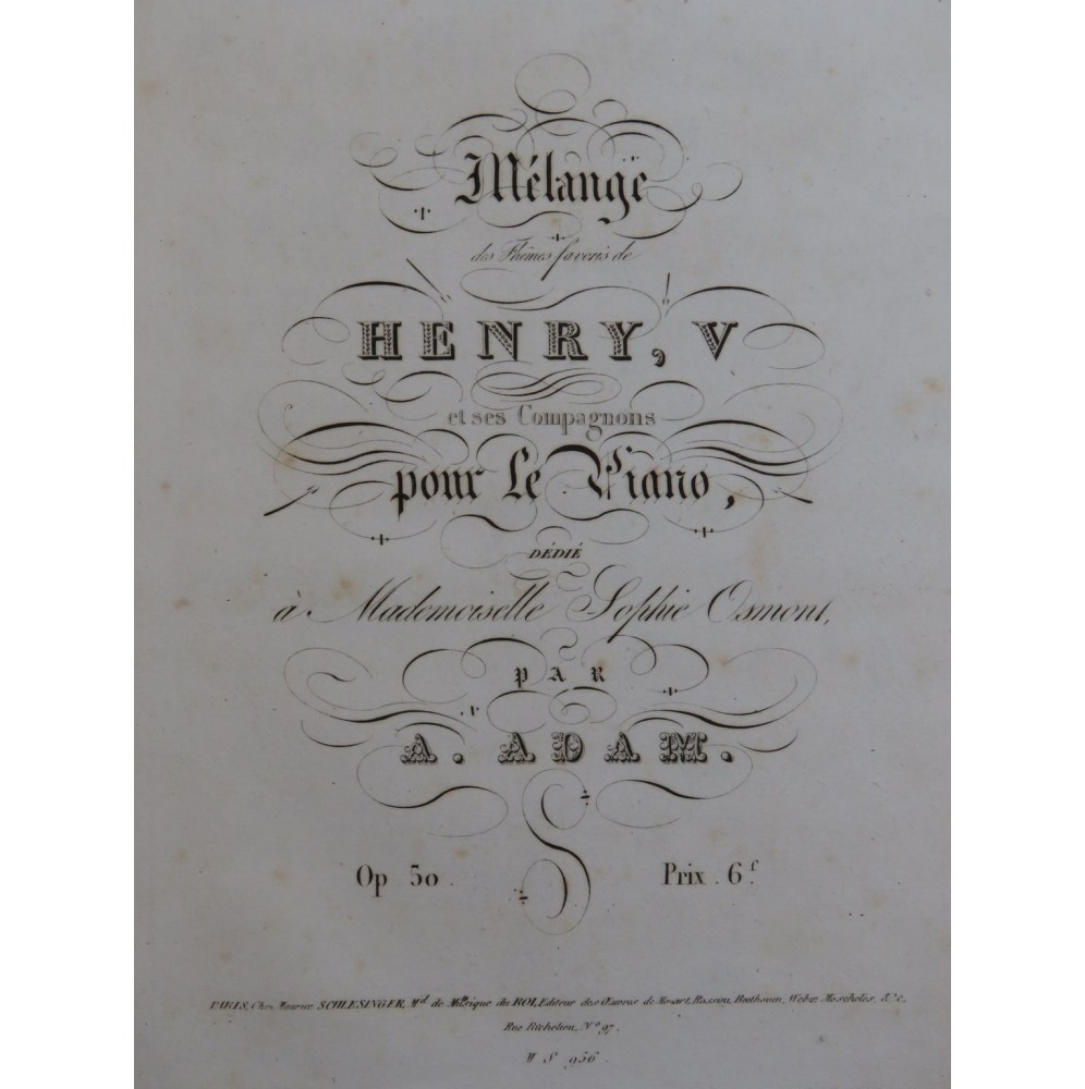 ADAM Adolphe Mélange de Henry V Piano ca1830