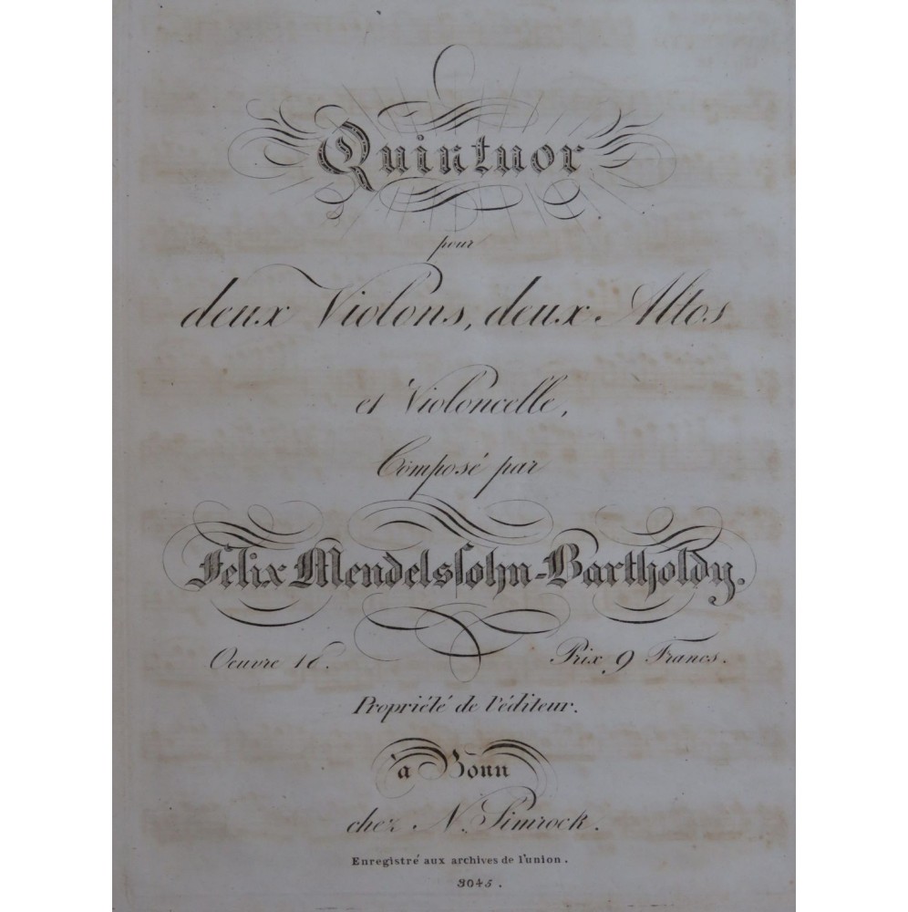 MENDELSSOHN Quintuor Quintet op 18 Violons Altos Violoncelle 1833