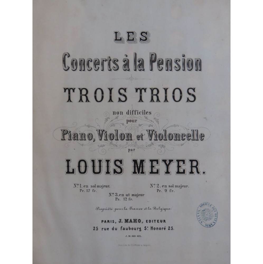 MEYER Louis Trio No 3 Piano Violon Violoncelle 1866