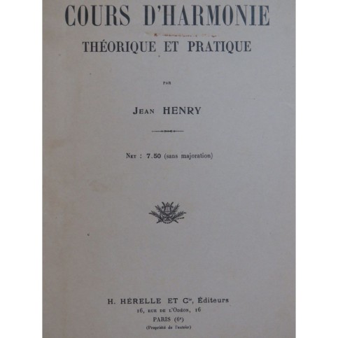 HENRY Jean Cours d'Harmonie Théorique et Pratique