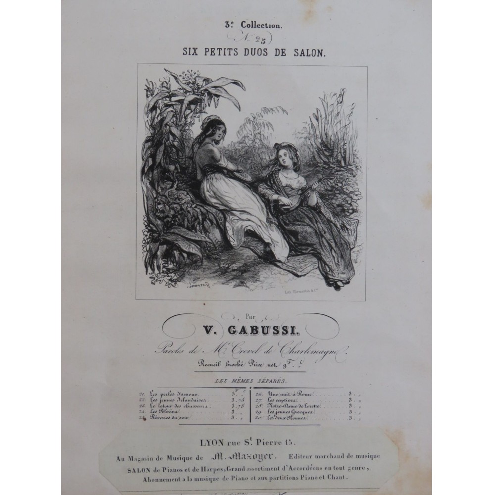 GABUSSI Vincenzo Rêverie du Soir Chant Piano ca1840