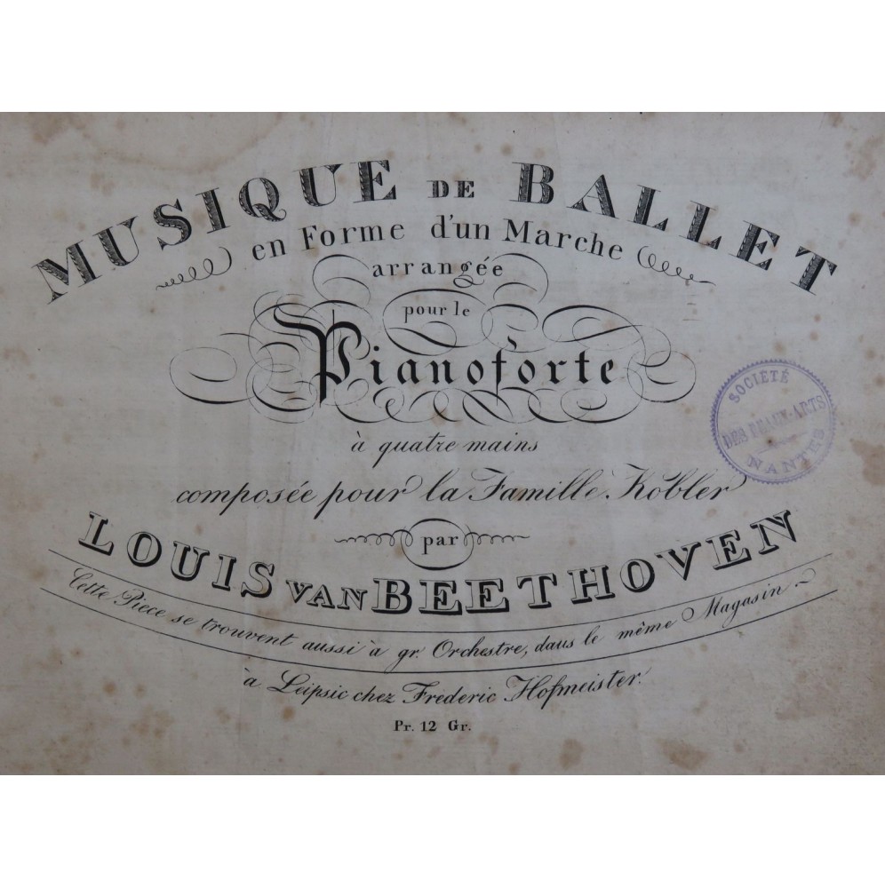 BEETHOVEN Musique de Ballet en Forme d'une Marche Piano 4 mains 1822