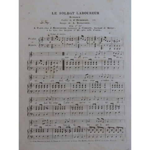 ROMAGNESI Antoine Le Soldat Laboureur Chant Piano ou Harpe ca1820