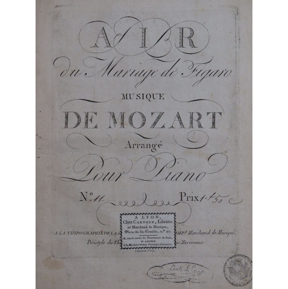 MOZART W. A. Air du Mariage de Figaro Piano Chant ca1800