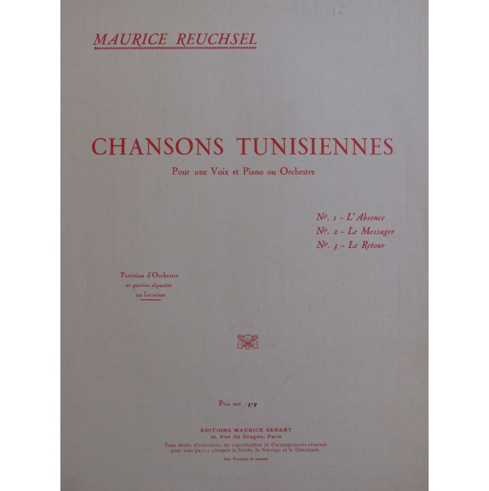 REUCHSEL Maurice Chansons Tunisiennes Chant Piano 1928