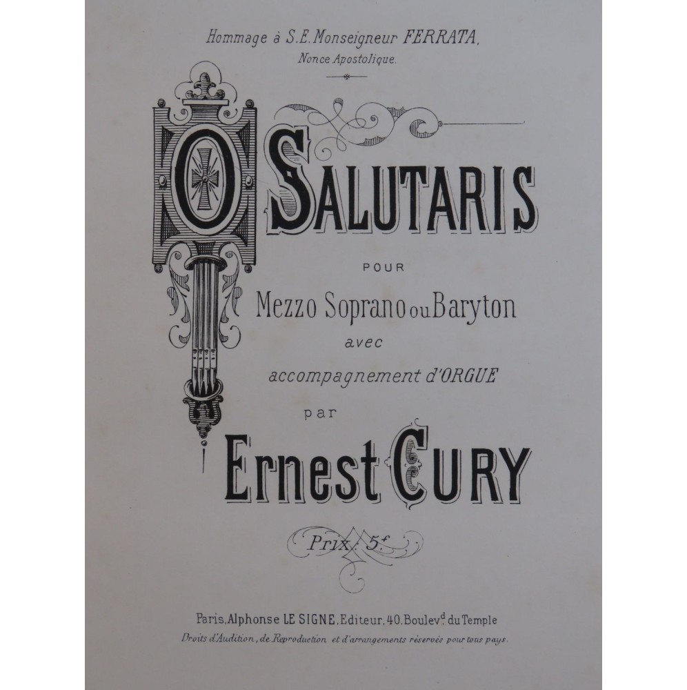 CURY Ernest O Salutaris Chant Orgue XIXe siècle