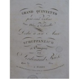 RIES Ferdinand Grand Quintetto op 37 Violon Alto Violoncelle ca1820