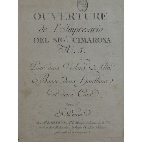 CIMAROSA Domenico L'Impresario in Angustie Ouverture Orchestre ca1790