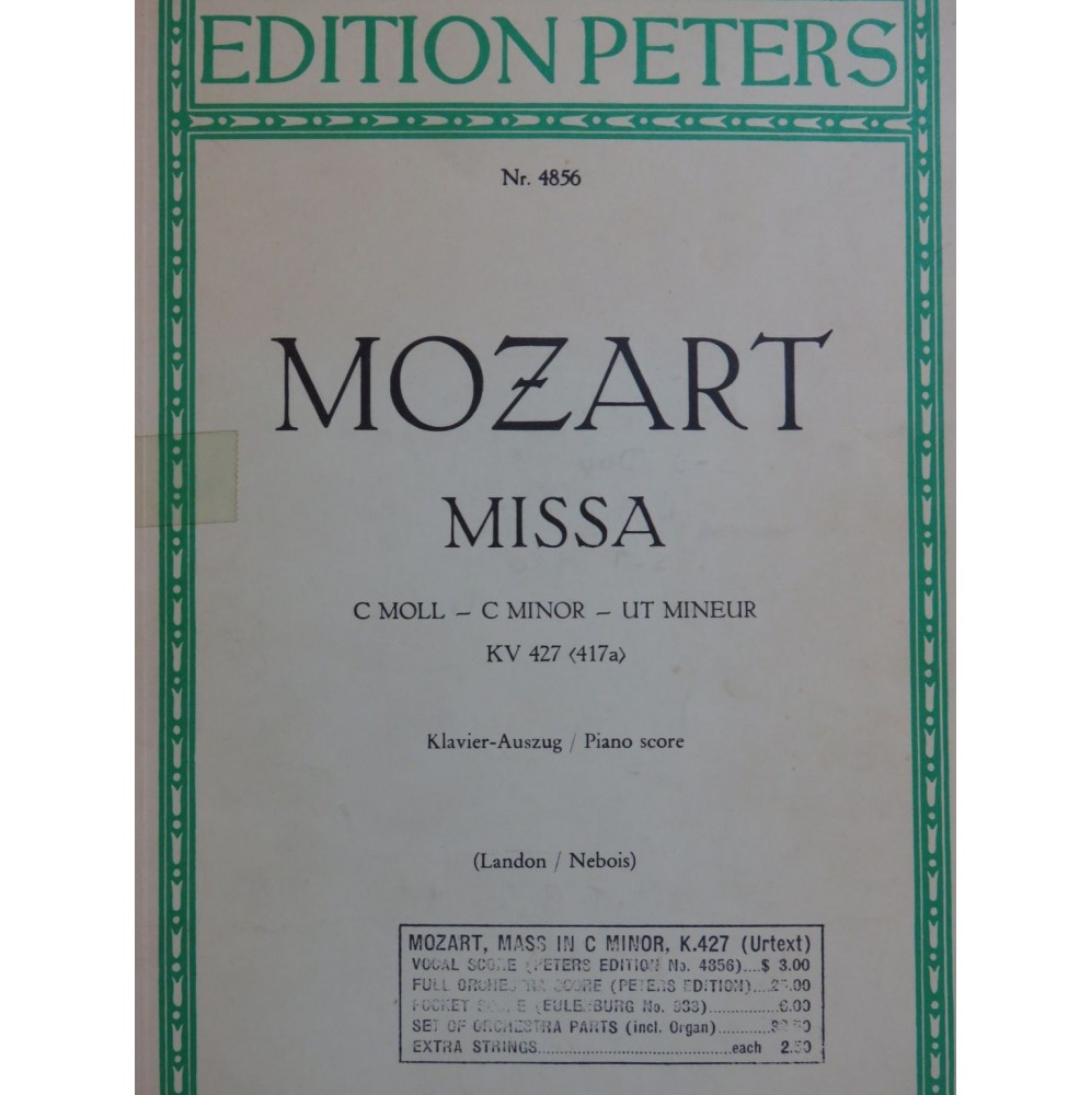 MOZART W. A. Missa KV 427 Chant Piano