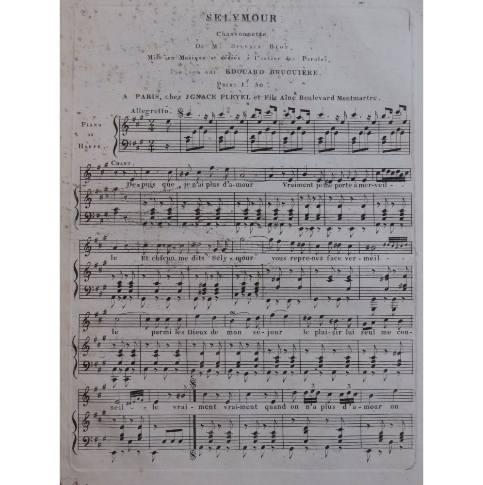 BRUGUIÈRE Edouard Selymour Chant Piano ou Harpe ca1820