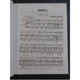 SINOIR Charles Romance op 3 Piano Violon ou Violoncelle ca1880