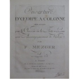 SACCHINI Antonio Oedipe à Colonne Ouverture Piano ou Clavecin Violon XVIIIe