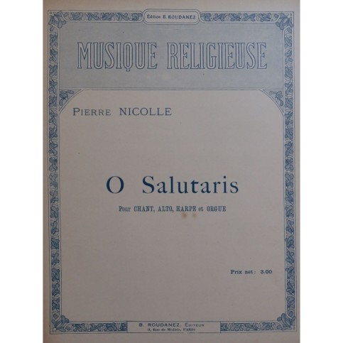 NICOLLE Pierre O Salutaris Chant Alto Harpe Orgue