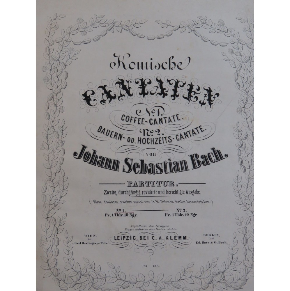 BACH J. S. Coffee Cantate Chant Orchestre ca1840