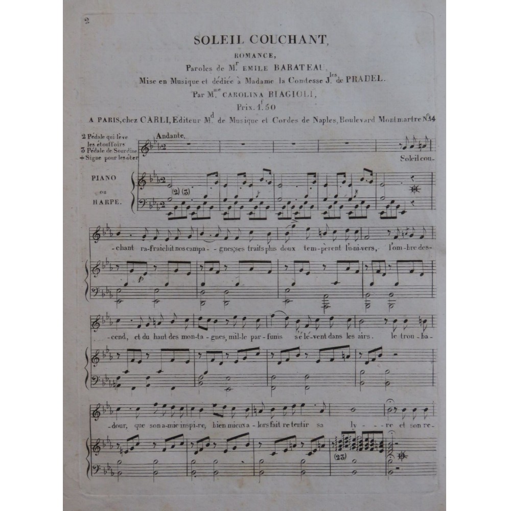BIAGIOLE Carolina Soleil Couchant Chant Piano ou Harpe ca1820