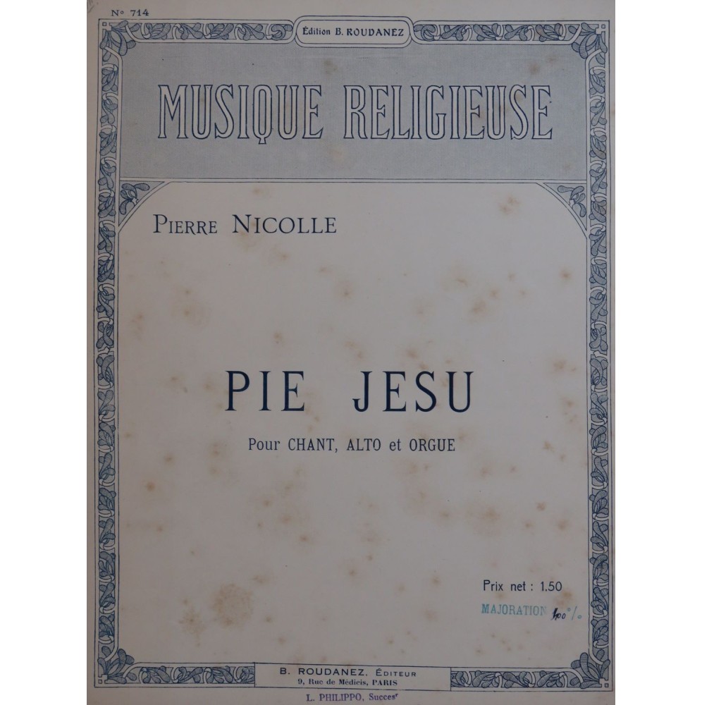 NICOLLE Pierre Pie Jesu Chant Alto Orgue