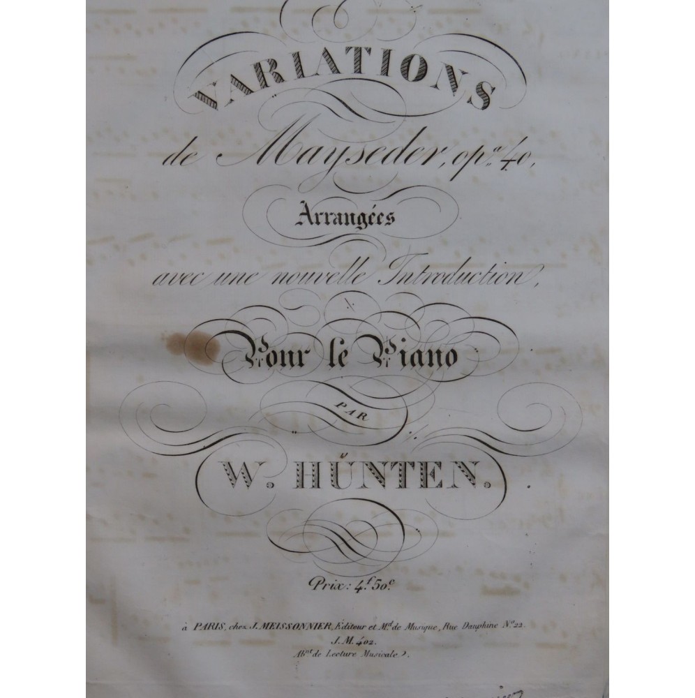HÜTEN Wilhelm Variations de Mayseder Op 40 Piano ca1830