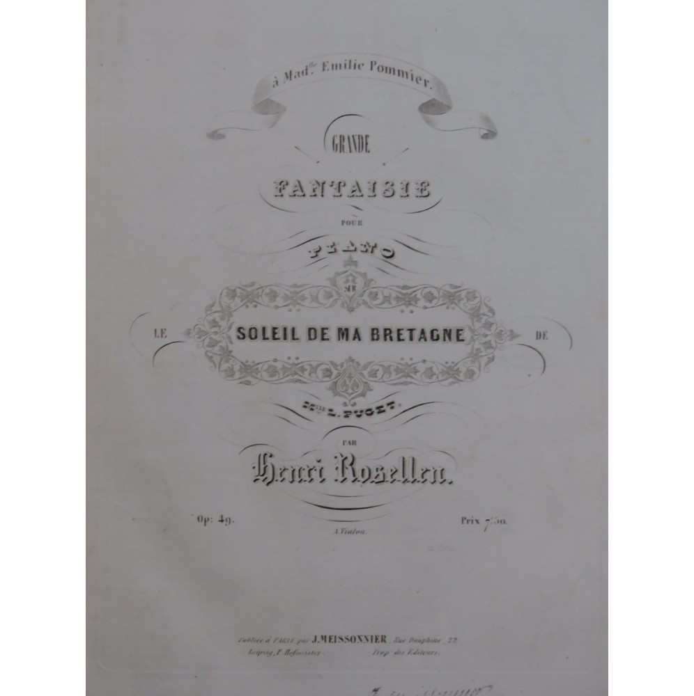 ROSELLEN Henri Le Soleil de ma Bretagne Piano ca1843
