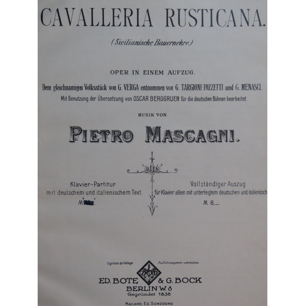 MASCAGNI Pietro Cavalleria Rusticana Opéra allemand italien Chant Piano