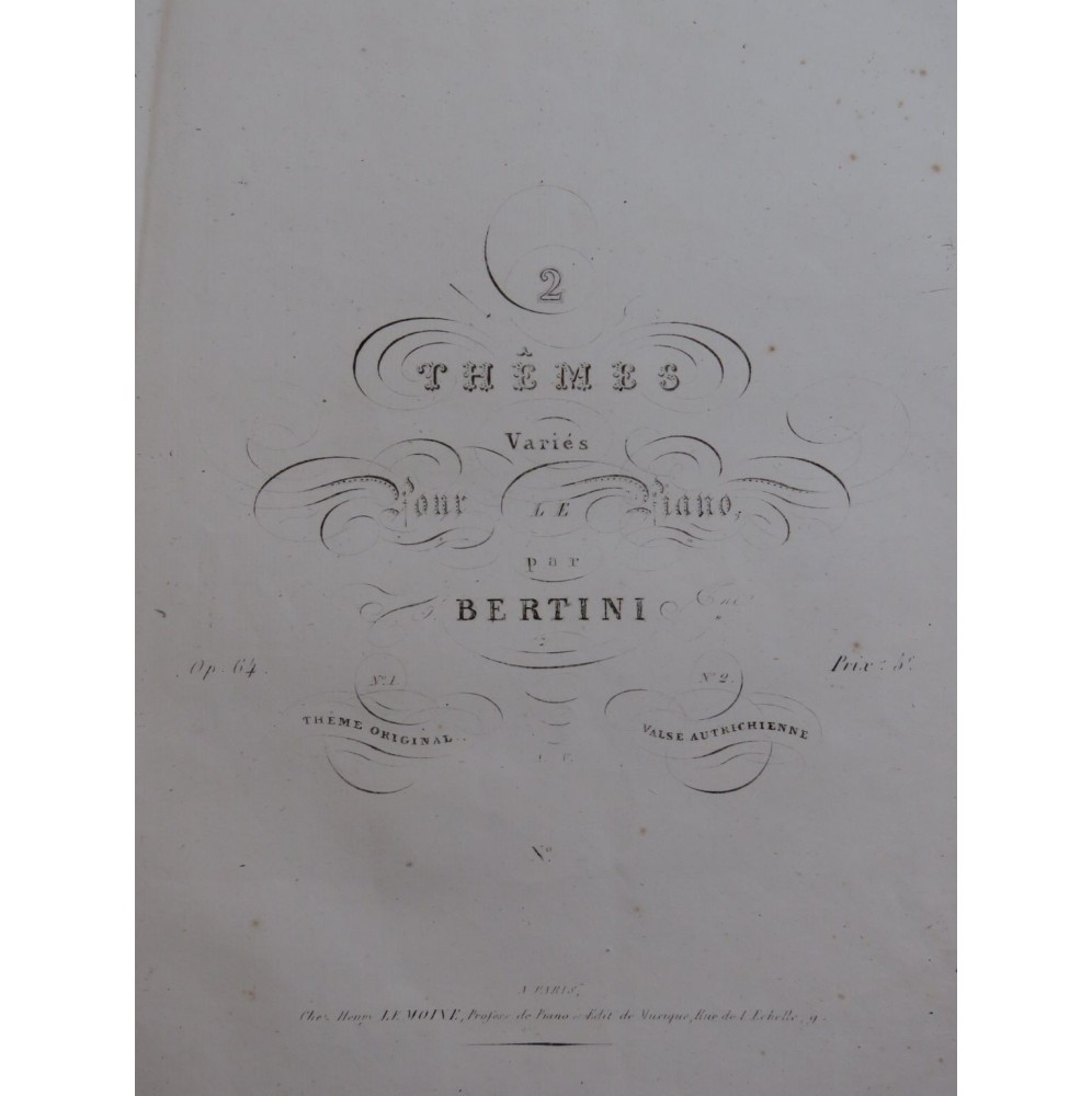 BERTINI Henri Thème Original No 2 op 64 Piano ca1840
