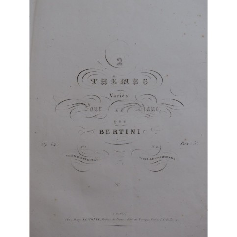 BERTINI Henri Thème Original No 2 op 64 Piano ca1840
