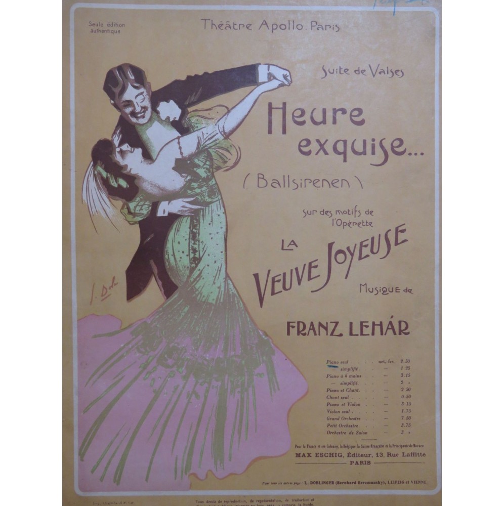 LEHAR Franz La Veuve Joyeuse Heure Exquise Suite Valses Piano