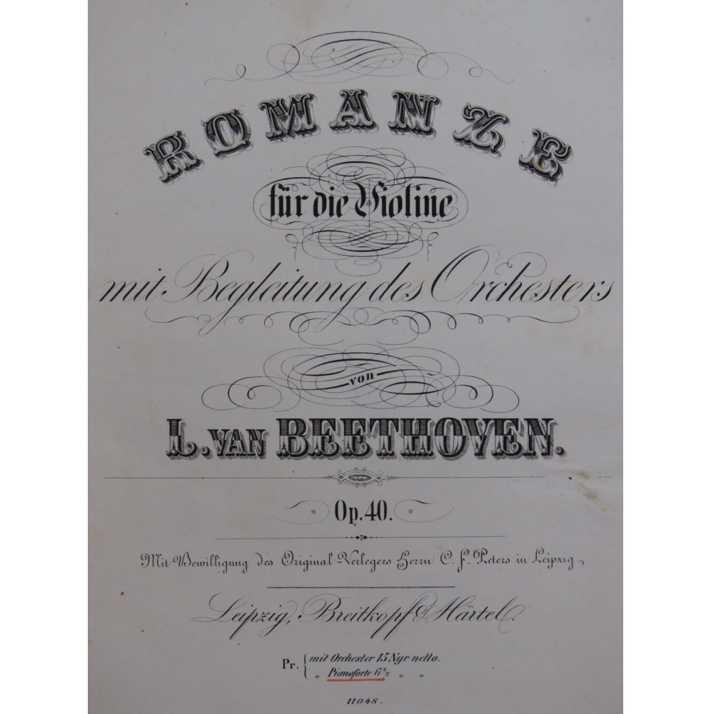 BEETHOVEN Romanze op 40 Violon Piano ca1863