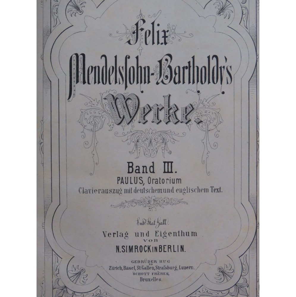 MENDELSSOHN Paulus Oratorio Chant Piano ca1890