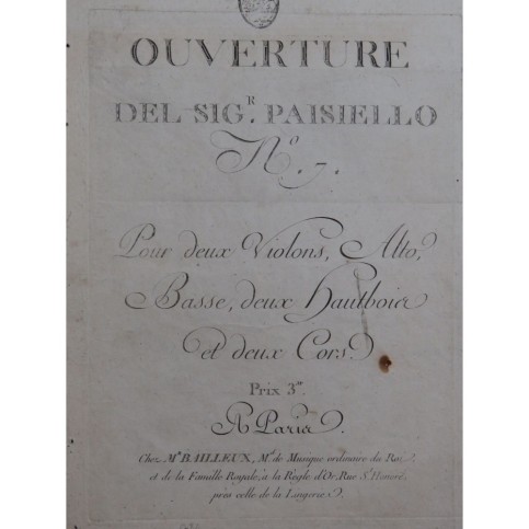 PAISIELLO Giovanni Ouverture No 7 Orchestre ca1785