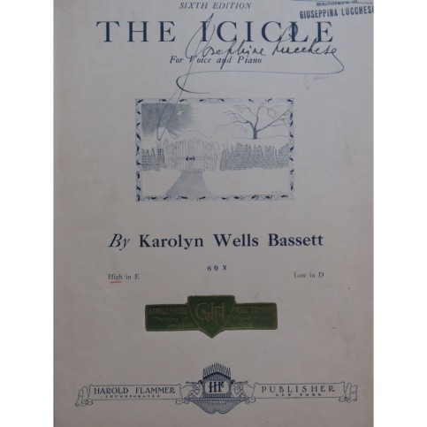 WELLS BASSETT Karolyn The Icicle Piano Chant 1919