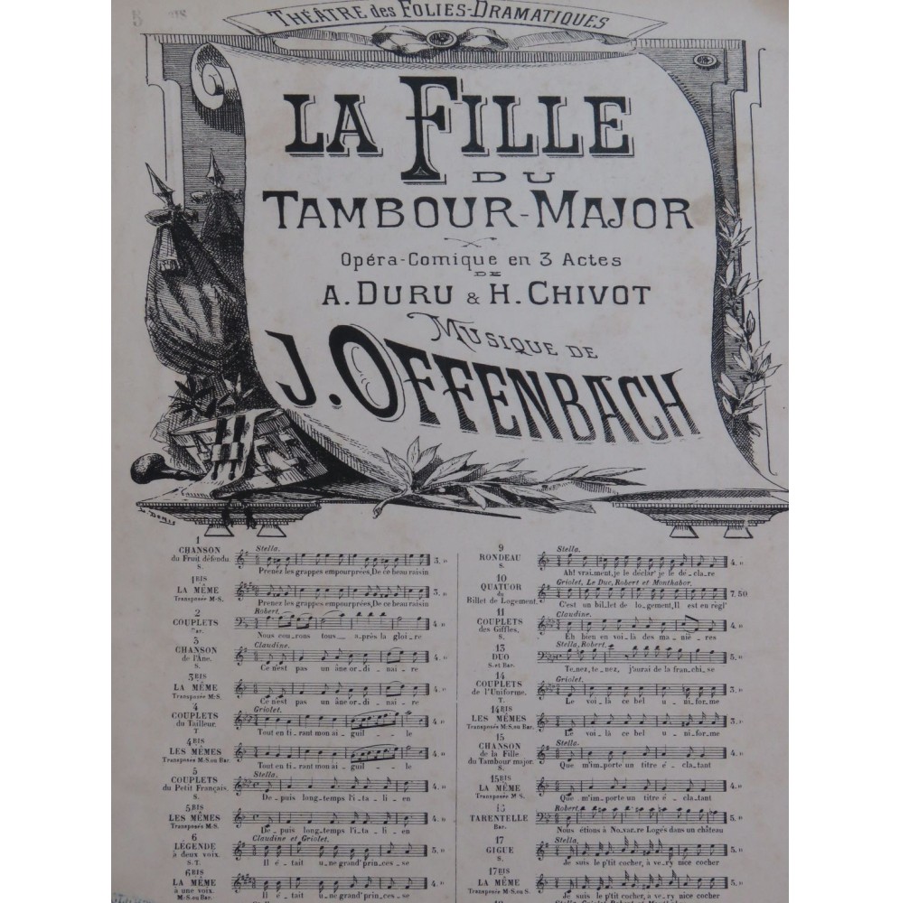 OFFENBACH Jacques La Fille du Tambour Major No 5 bis Chant Piano ca1880