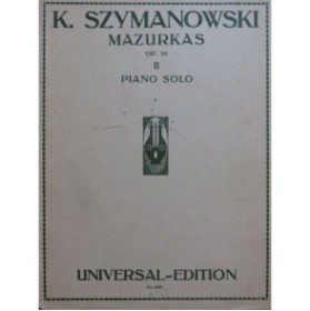 SZYMANOWSKI Karol Mazurkas op 50 No 5 à 8 Piano 1933