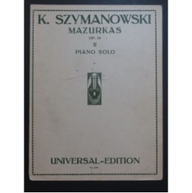 SZYMANOWSKI Karol Mazurkas op 50 No 5 à 8 Piano 1933