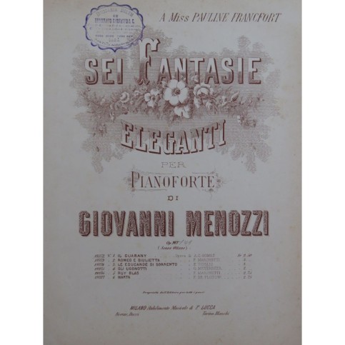 MENOZZI Giovanni Il Guarany Piano ca1870
