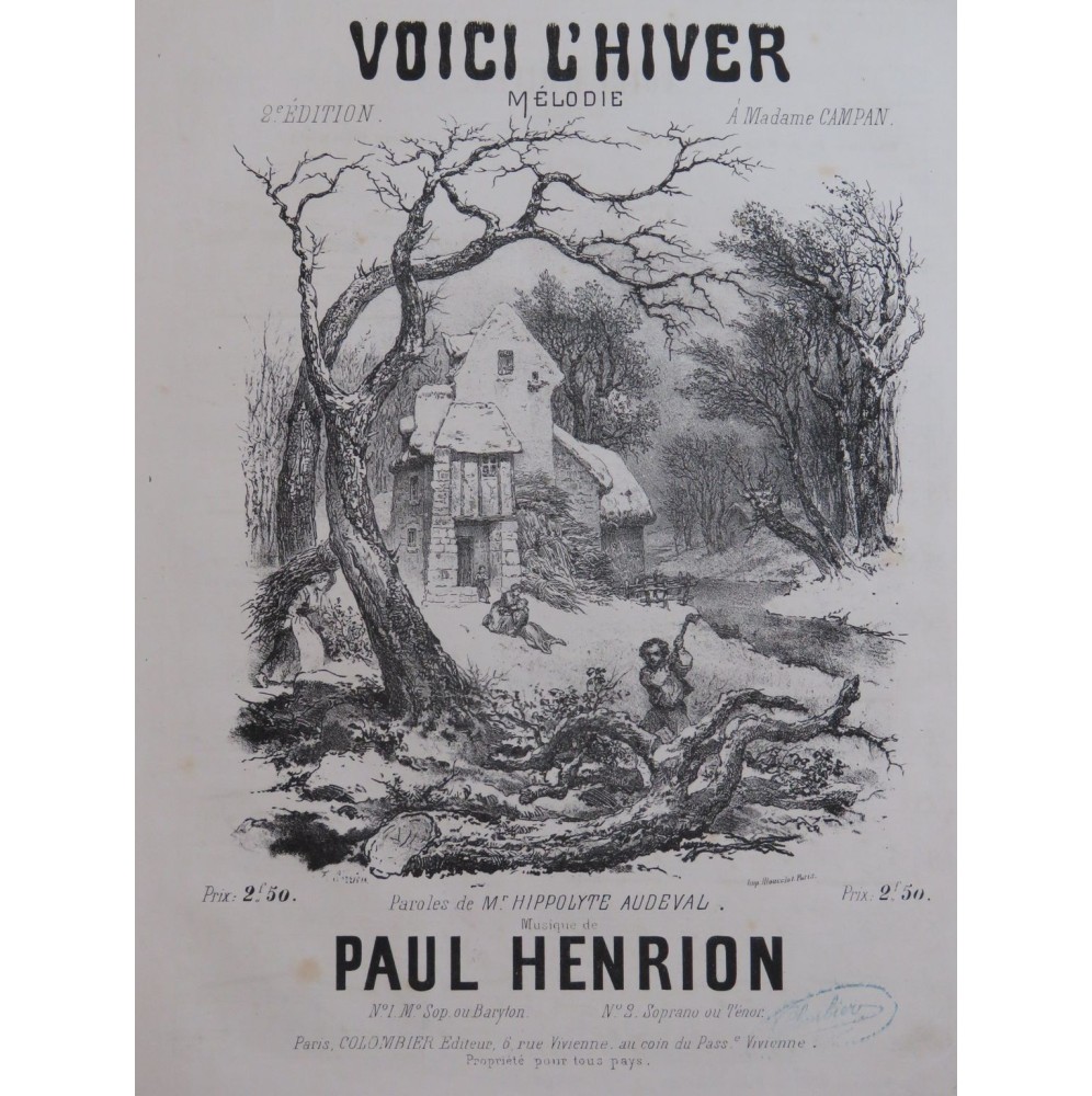 HENRION Paul Voici l'hiver Chant Piano ca1860