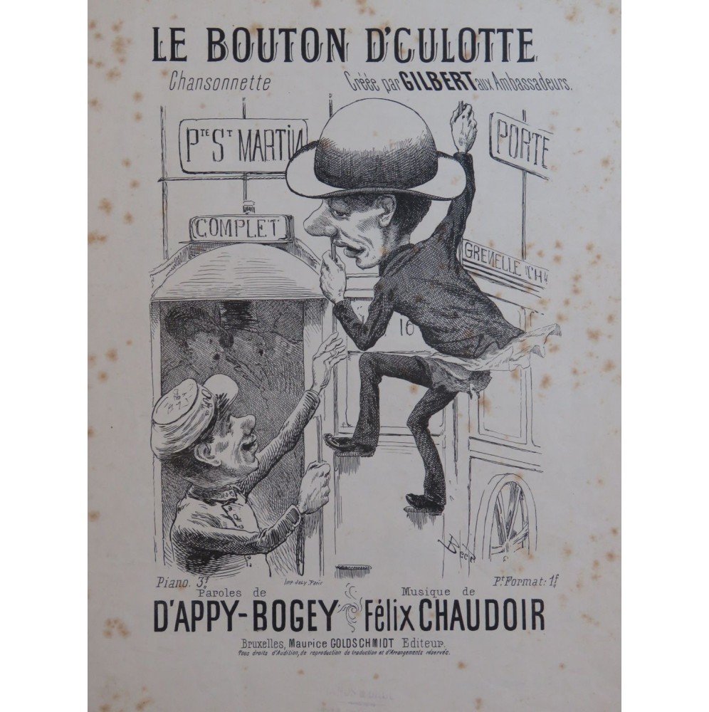 CHAUDOIR Félix Le Bouton D'Culotte Chant Piano XIXe siècle