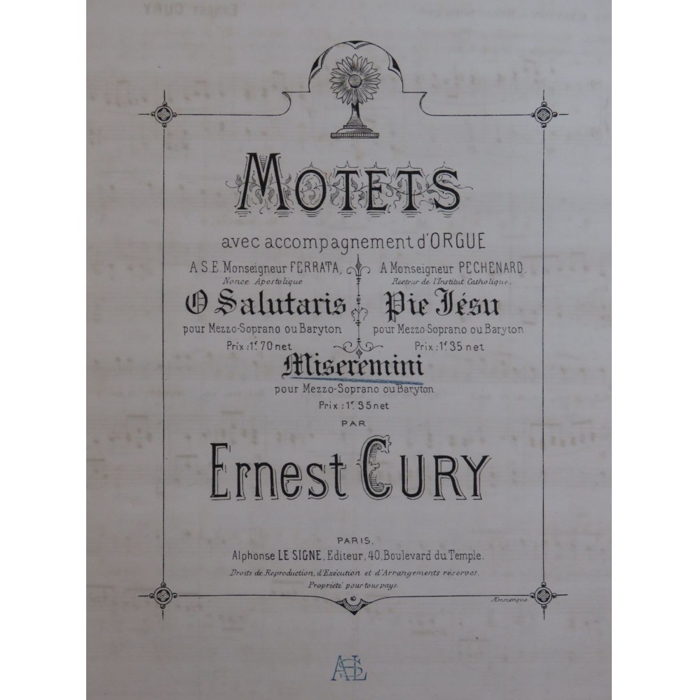 CURY Ernest Miseremini Chant Orgue XIXe siècle