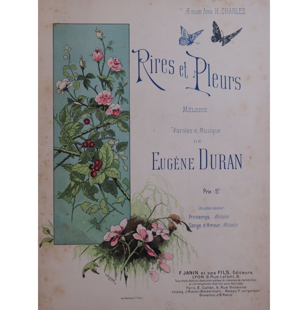 DURAN Eugène Rires et Pleurs Chant Piano 1897