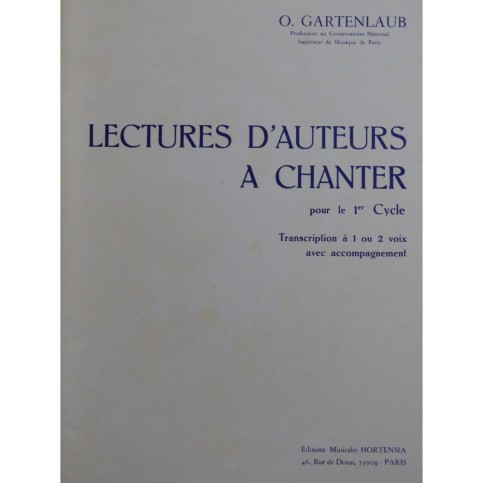 GARTENLAUB Odette Lectures d'Auteurs à Chanter Chant Piano 1984